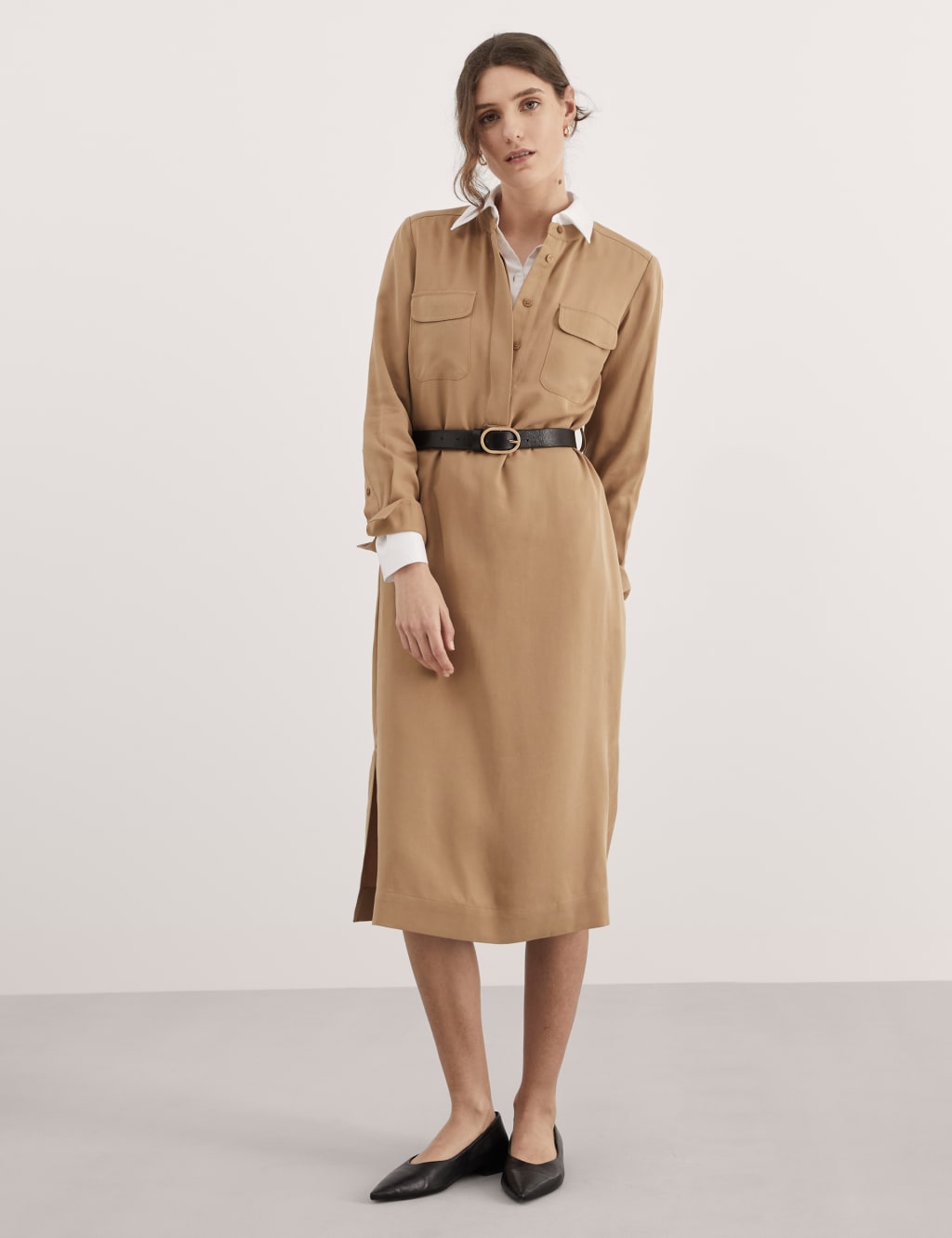 Pure Lyocell Belted Midi Utility Dress JAEGER M S