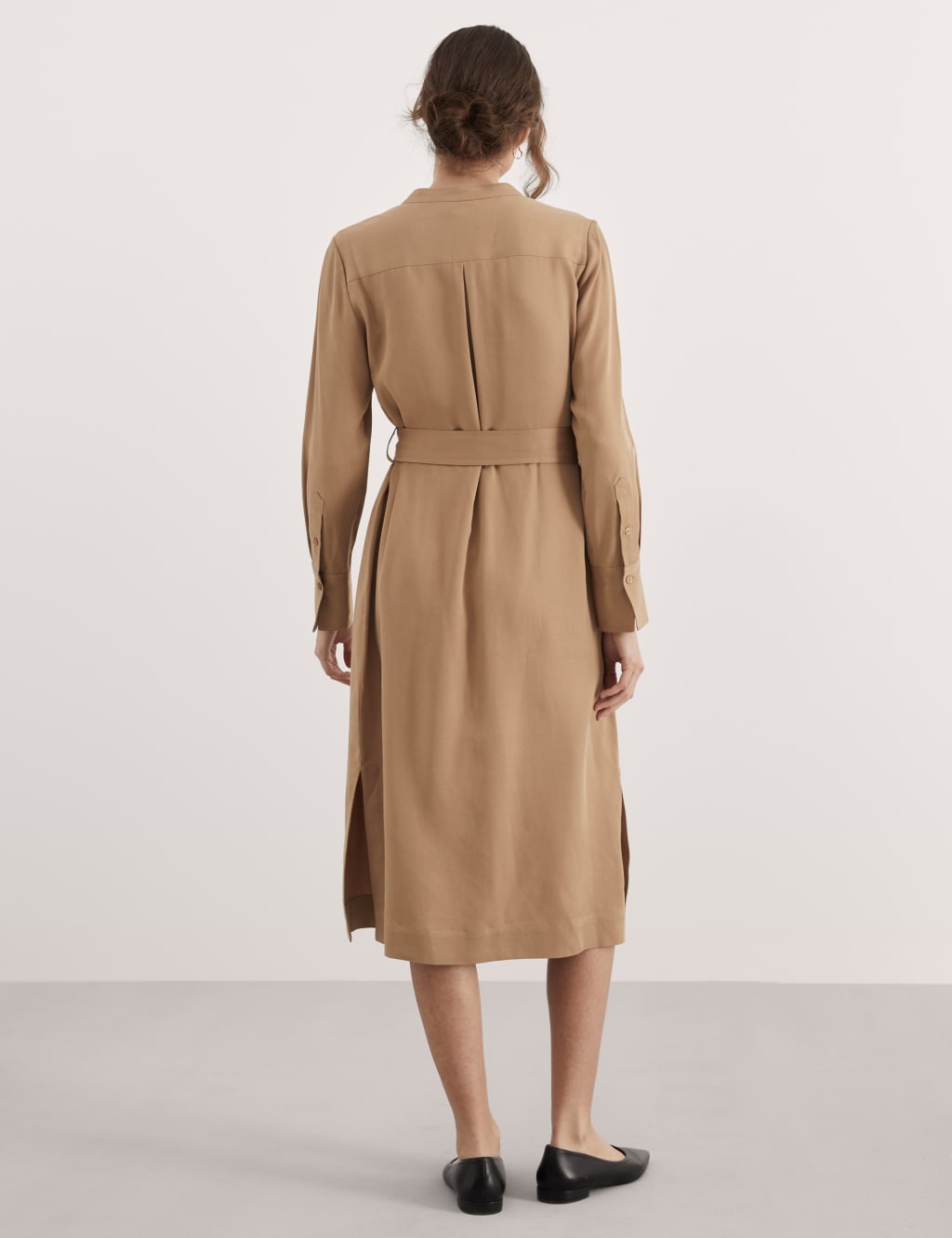 Belted lyocell midi dress outlet