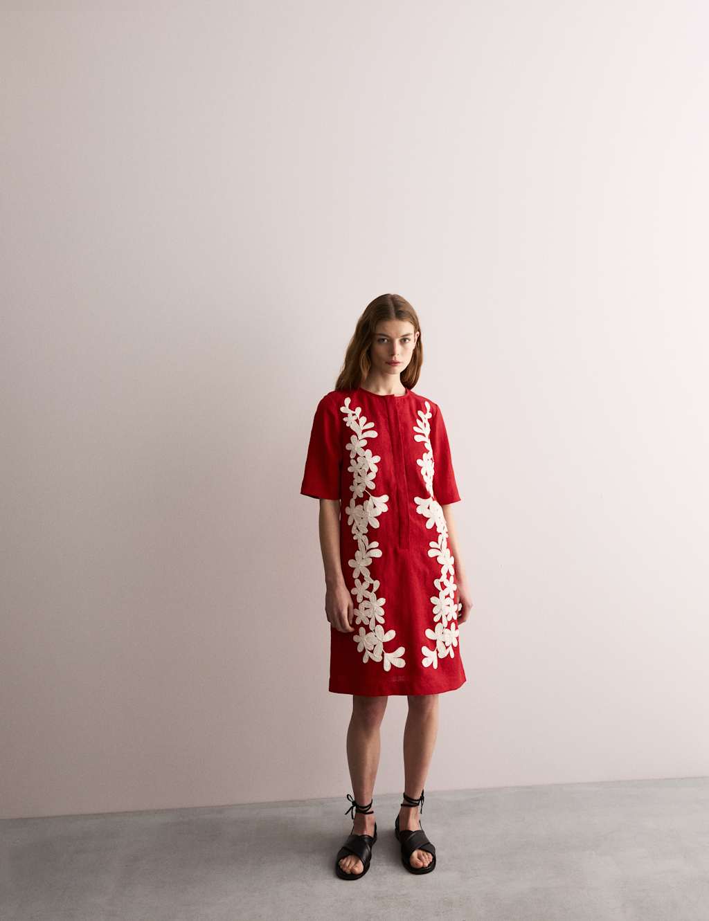 Pure Linen Embroidered Mini Shift Dress 3 of 7