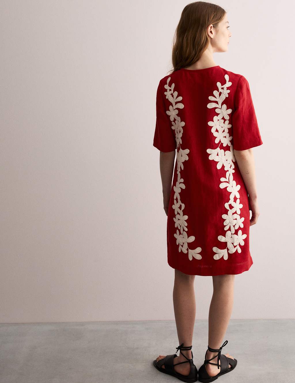 Pure Linen Embroidered Mini Shift Dress 4 of 7