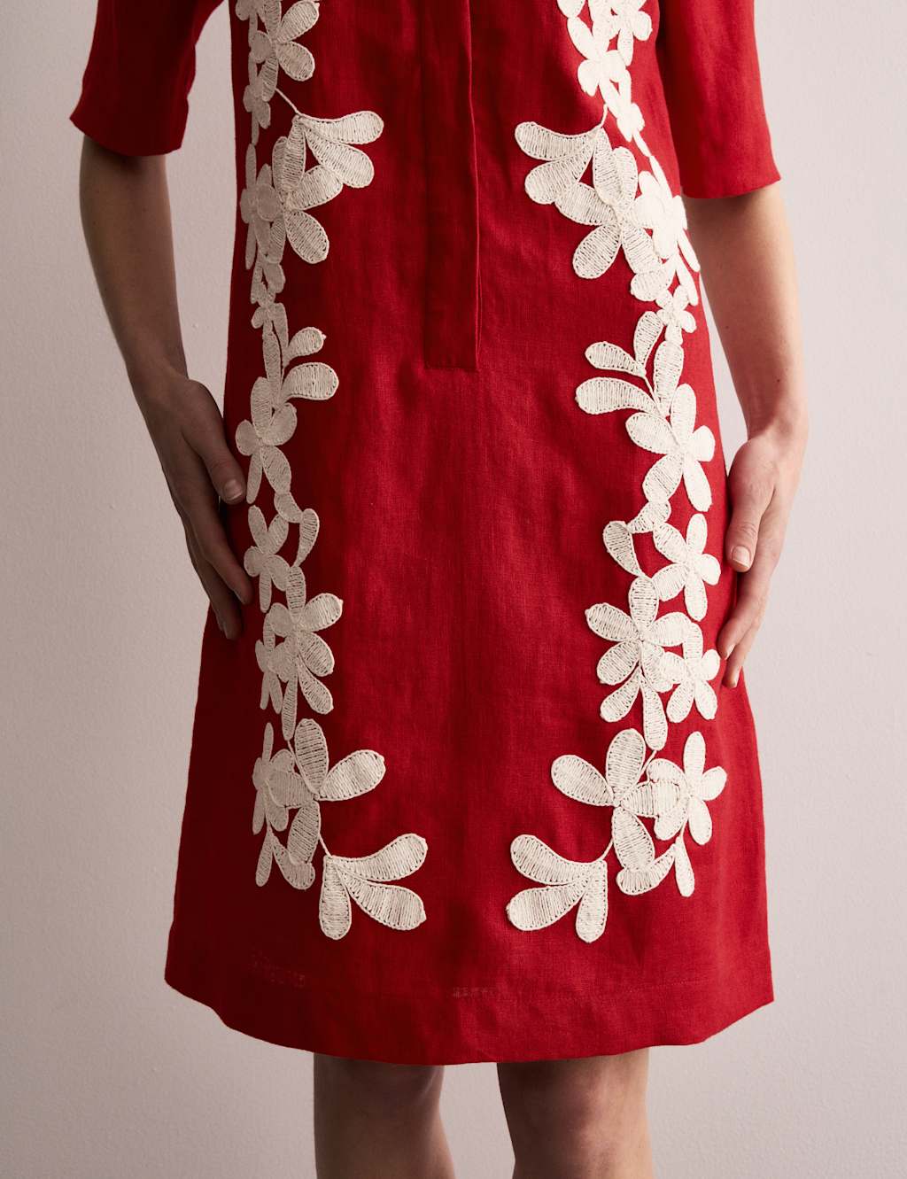 Pure Linen Embroidered Mini Shift Dress 5 of 7