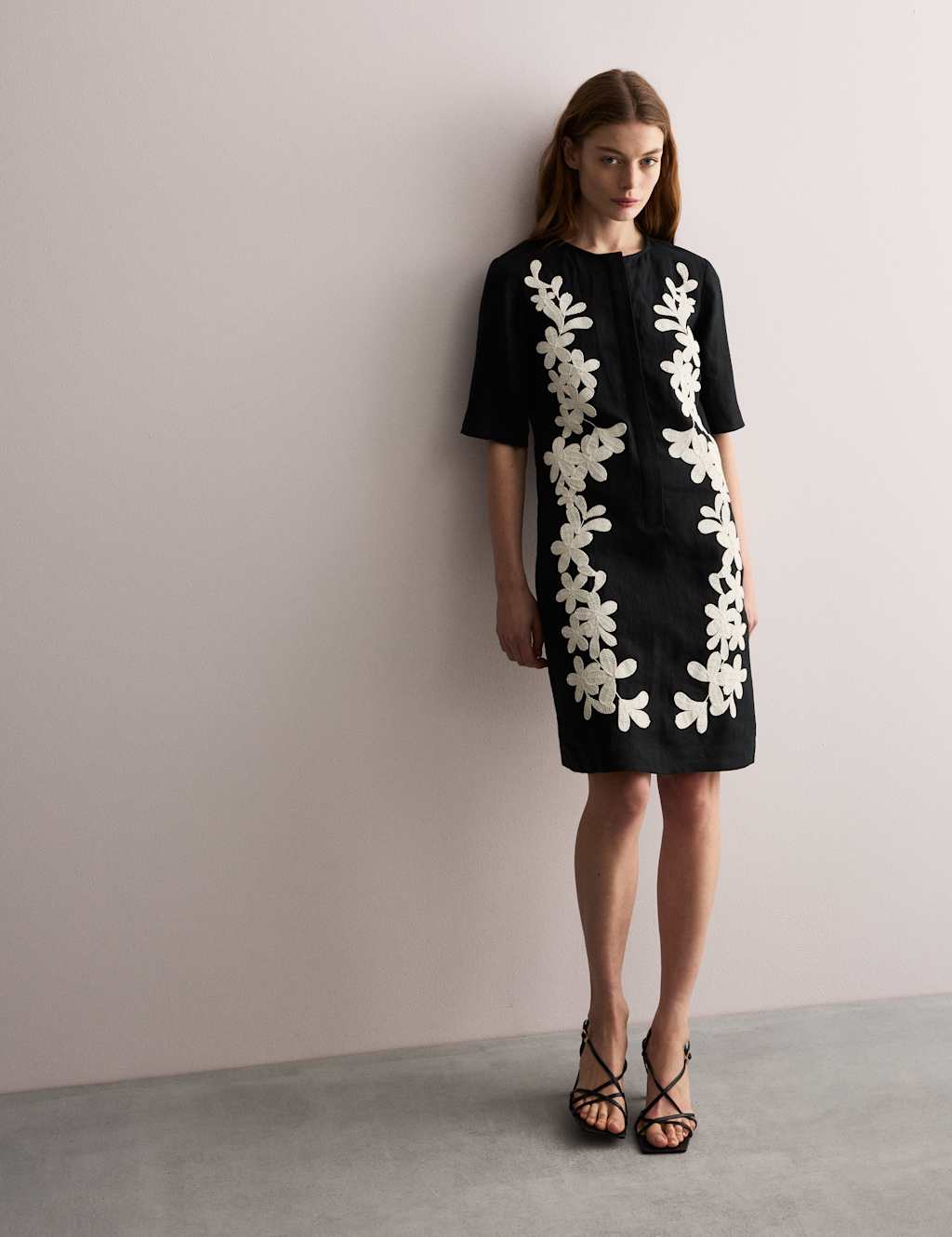 Pure Linen Embroidered Mini Shift Dress 5 of 7