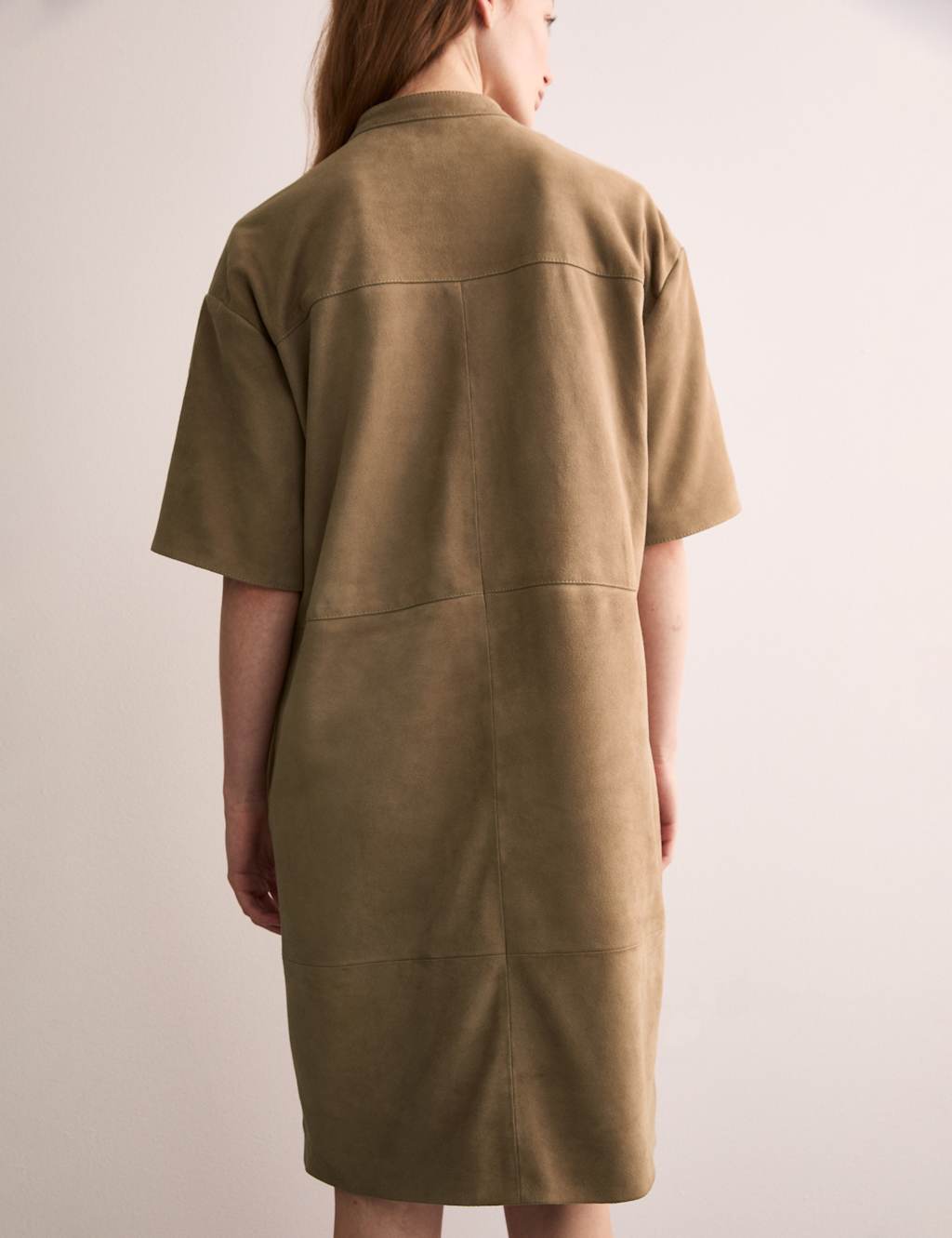 Leather Button Front Knee Length Shift Dress 4 of 7
