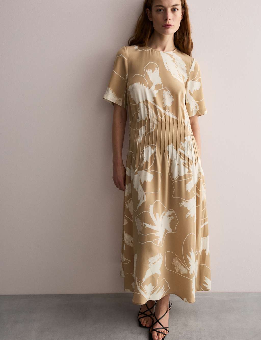 Pure Silk Floral Midi Waisted Dress 3 of 8