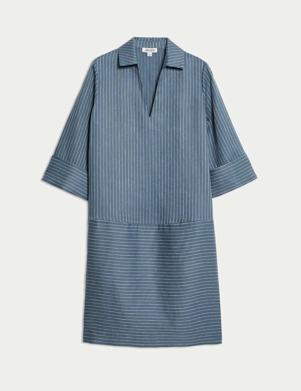 Pure Linen Striped Knee Length Shirt Dress 2 of 6