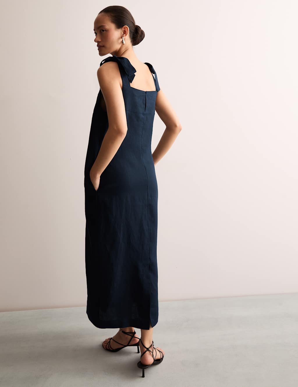 Pure Linen Square Neck Tie Strap Midi Slip Dress 5 of 6