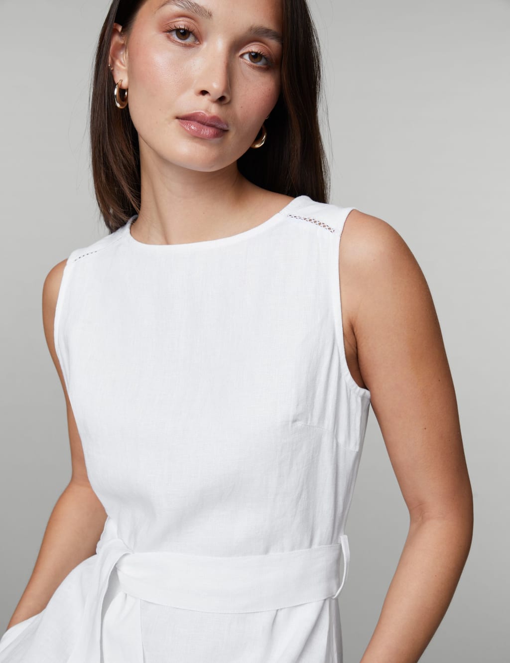 Pure Linen Tie Waist Midi Skater Dress 4 of 6