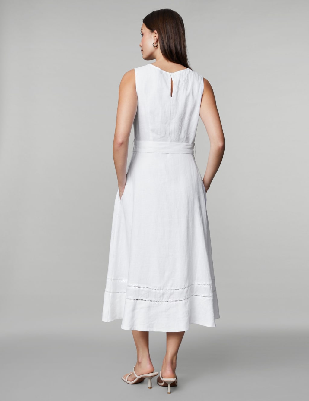 Pure Linen Tie Waist Midi Skater Dress 5 of 6