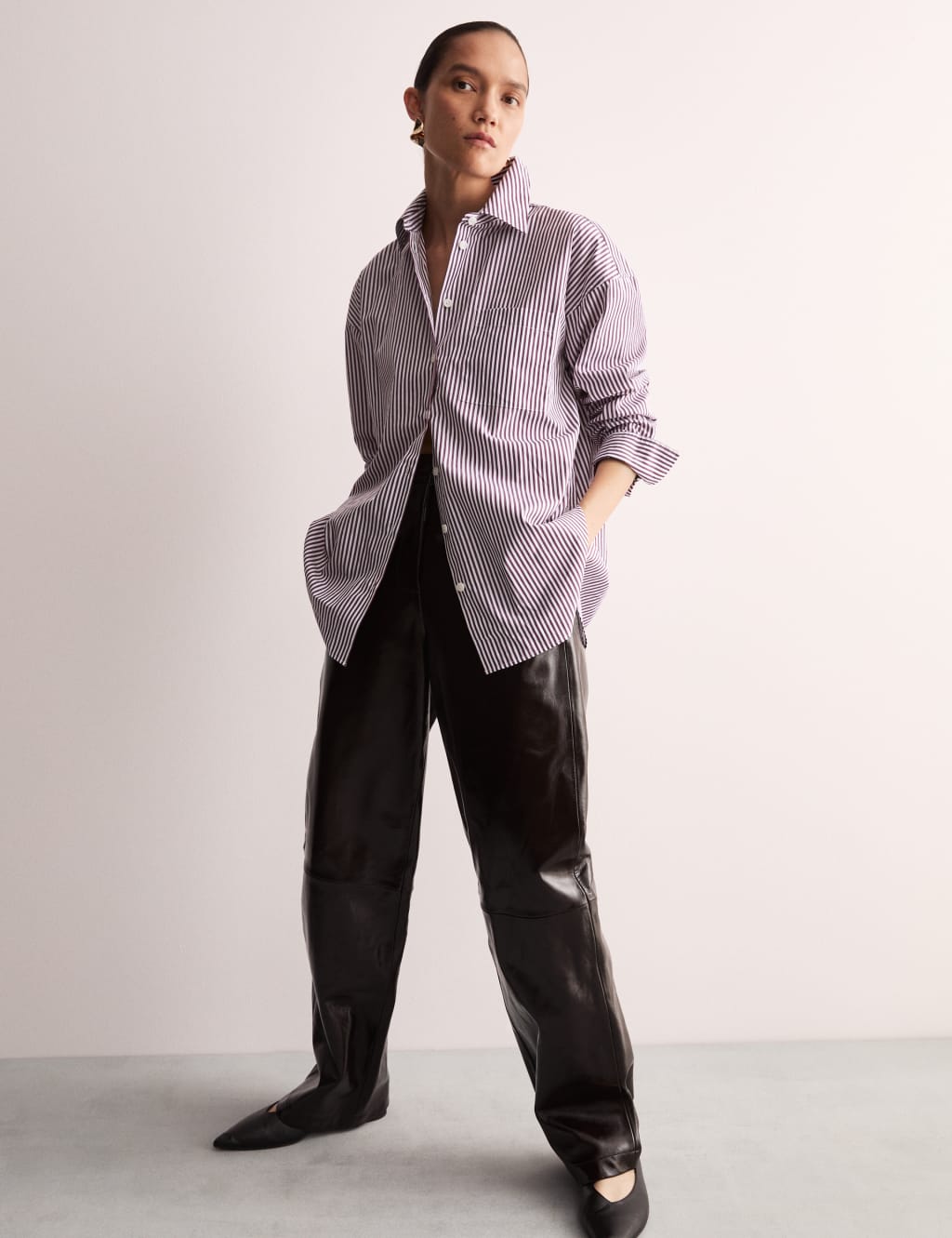 Pure Cotton Striped Collared Oversized Shirt JAEGER M S