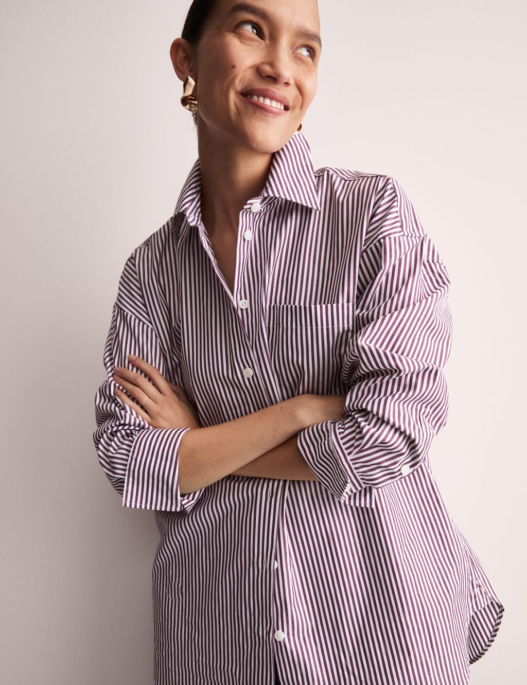 Pure Cotton Striped Collared Oversized Shirt 3 of 8