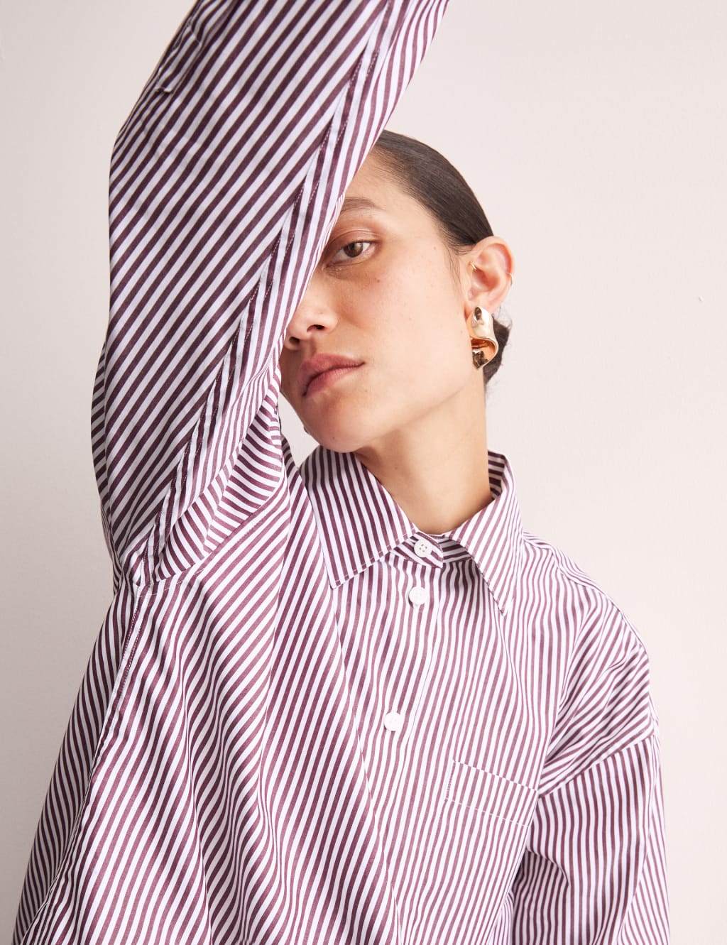 Pure Cotton Striped Collared Oversized Shirt 7 of 8