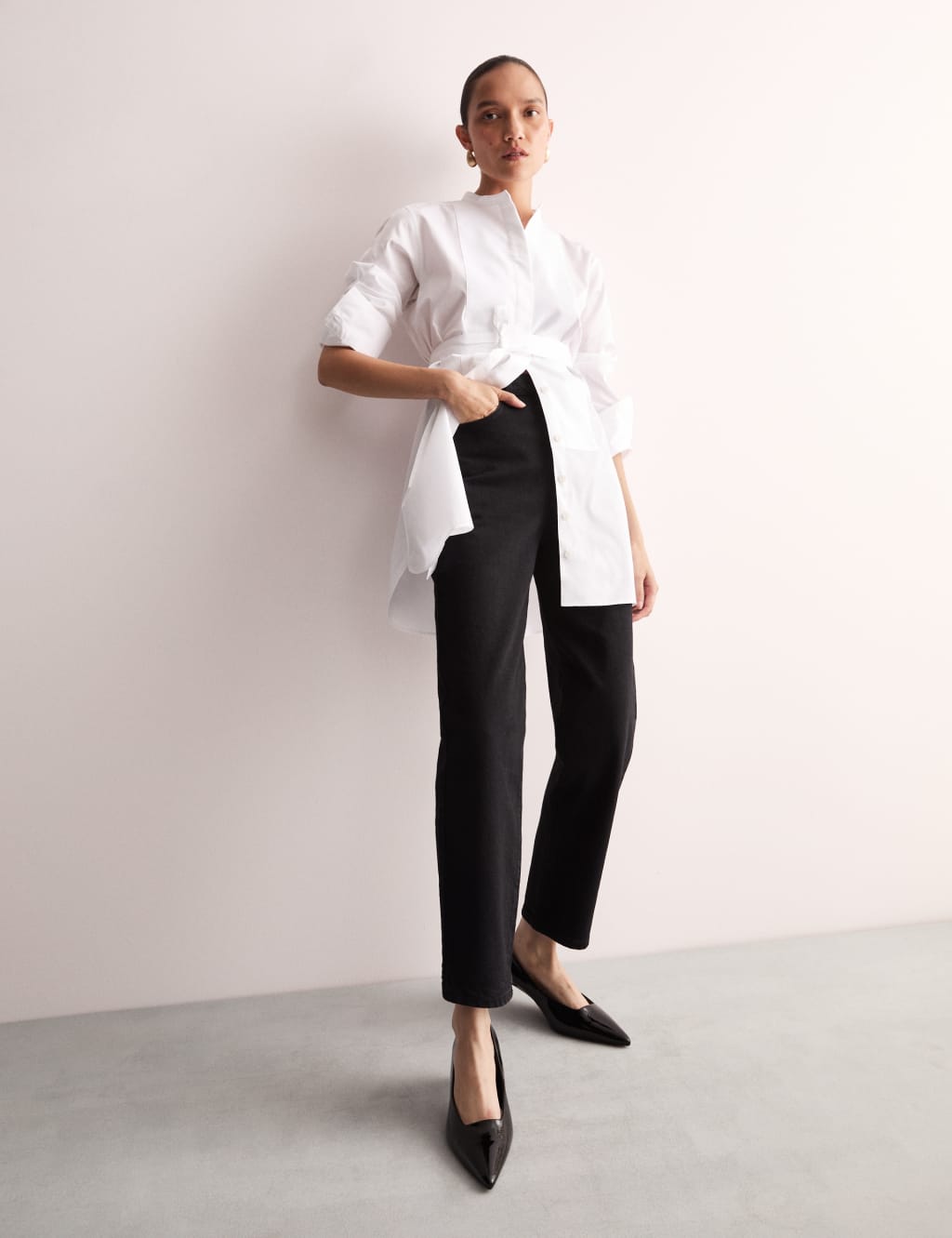Pure Cotton Tie Front Longline Shirt 1 of 8