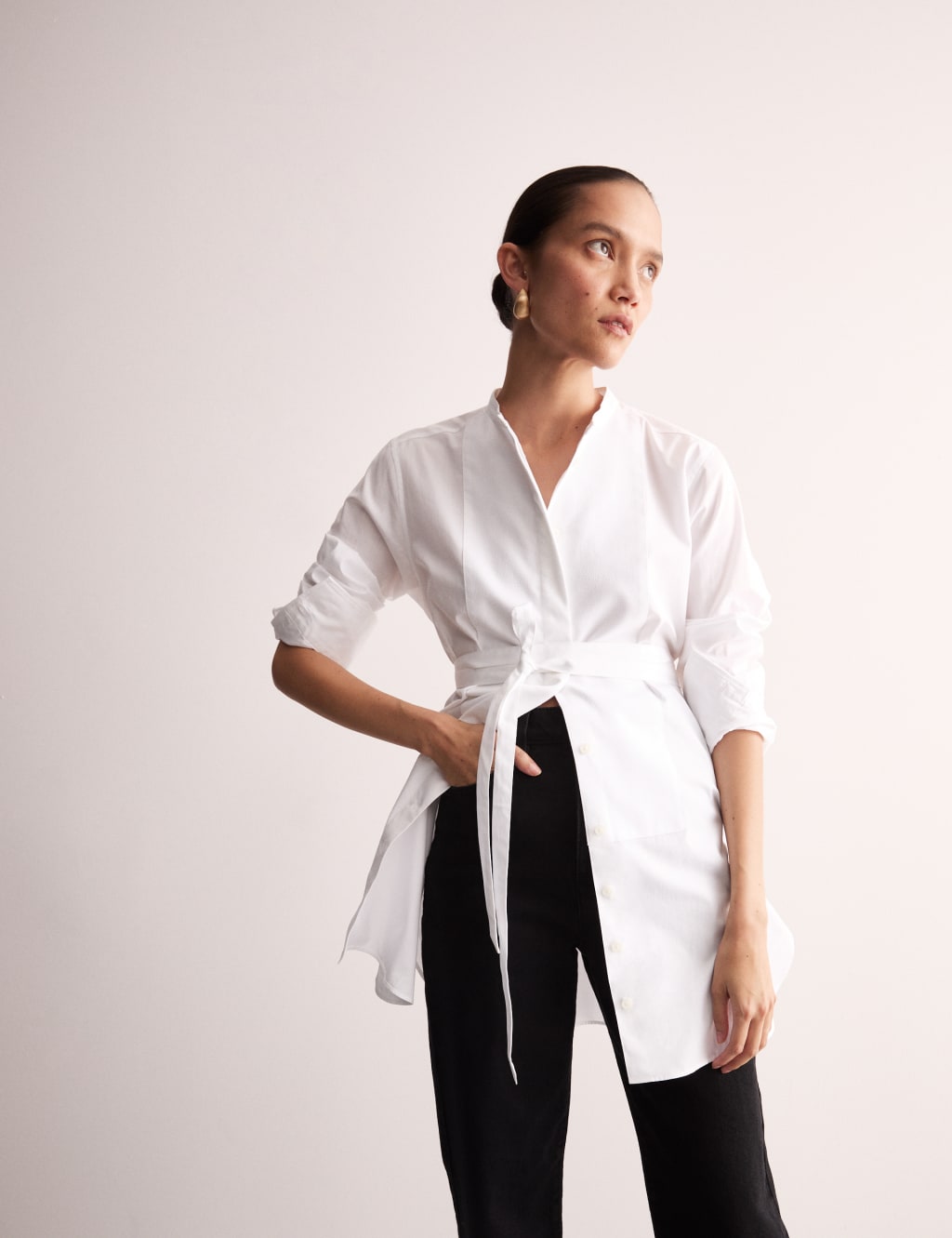 Pure Cotton Tie Front Longline Shirt 5 of 8