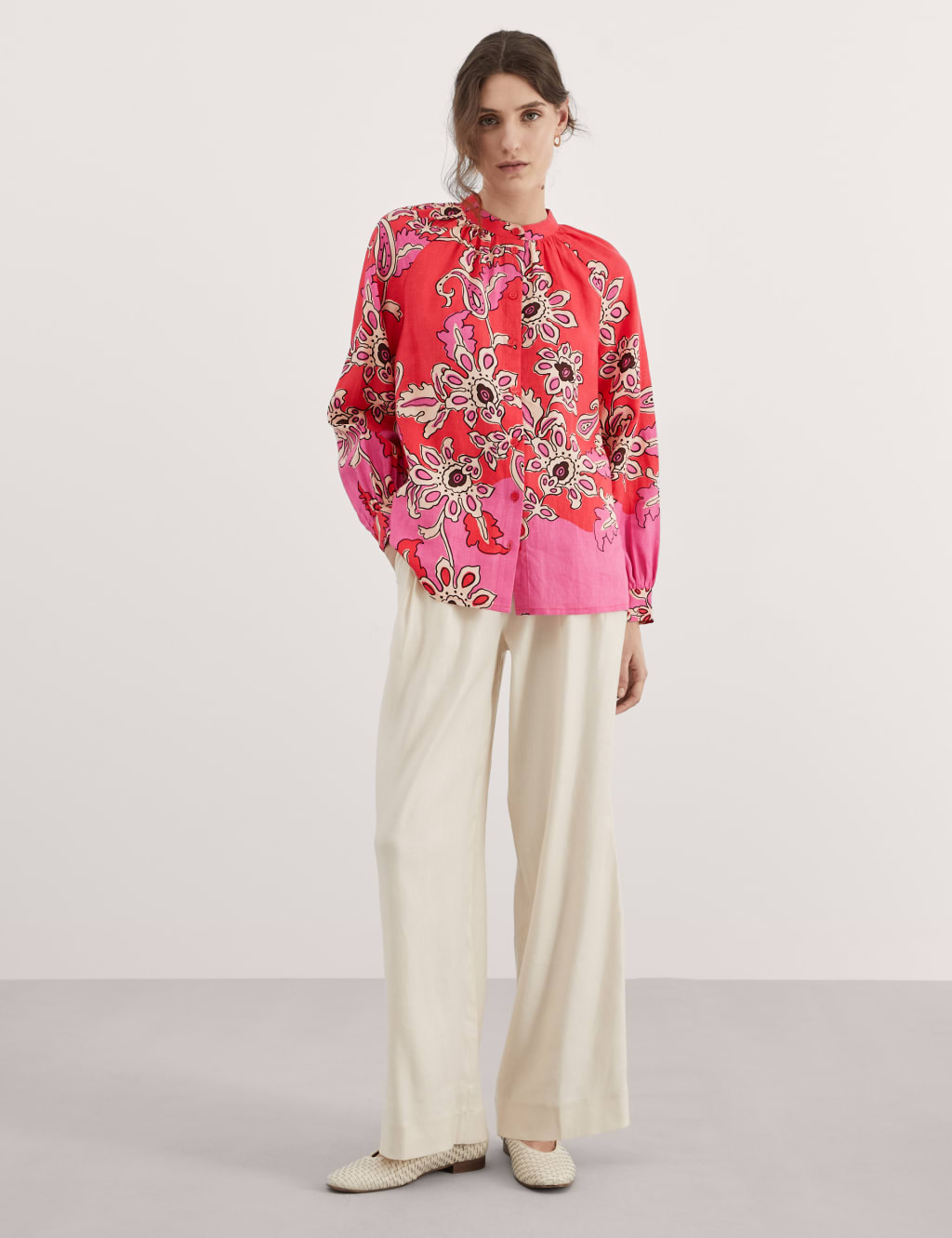 Pure Linen Paisley Crew Neck Relaxed Top 3 of 7