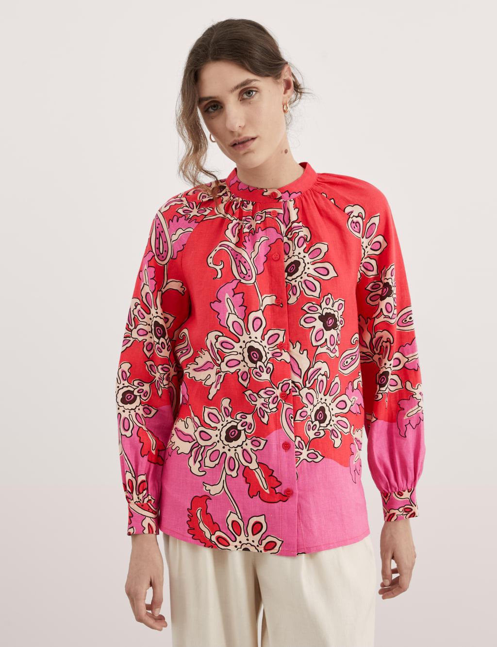Pure Linen Paisley Crew Neck Relaxed Top 4 of 7