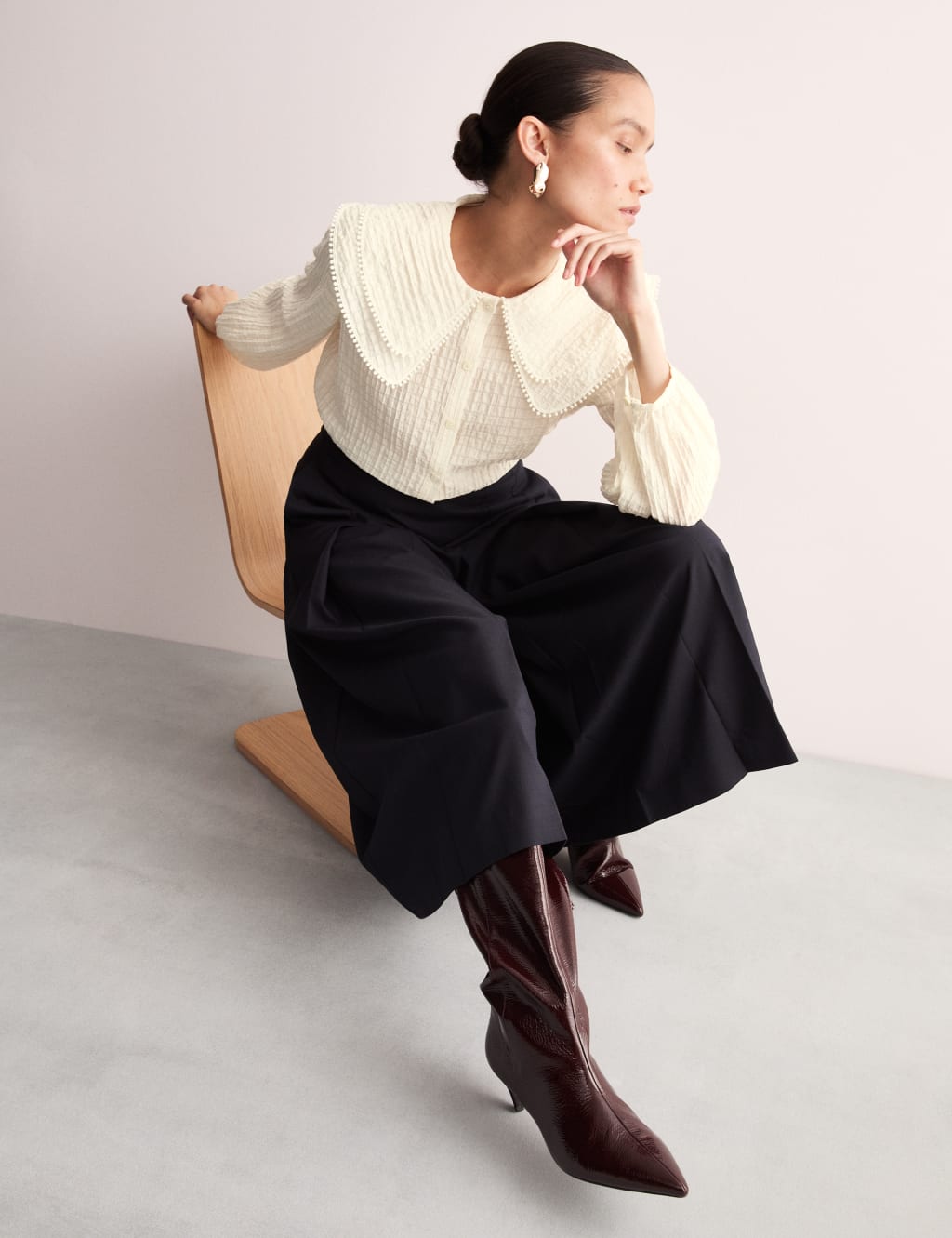 Lyocell Rich Collared Lace Detail Blouse 3 of 7