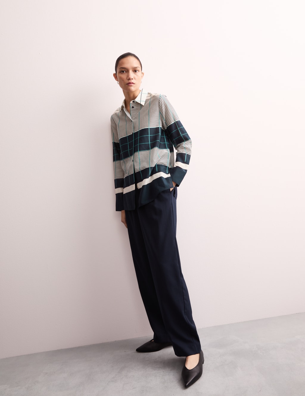 Silk Blend Checked Collared Shirt 4 of 8