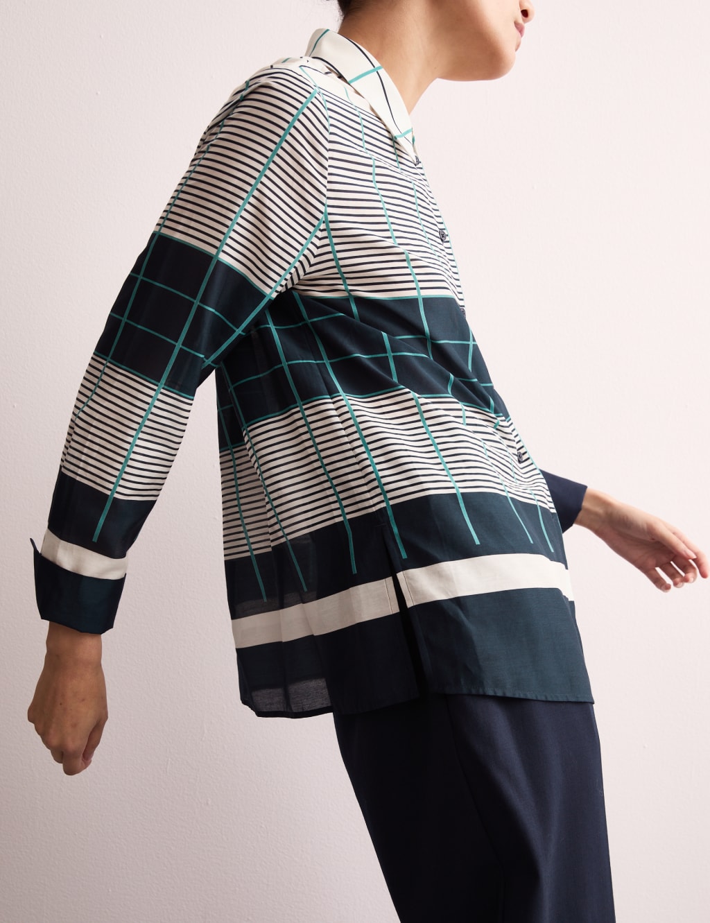 Silk Blend Checked Collared Shirt 6 of 8