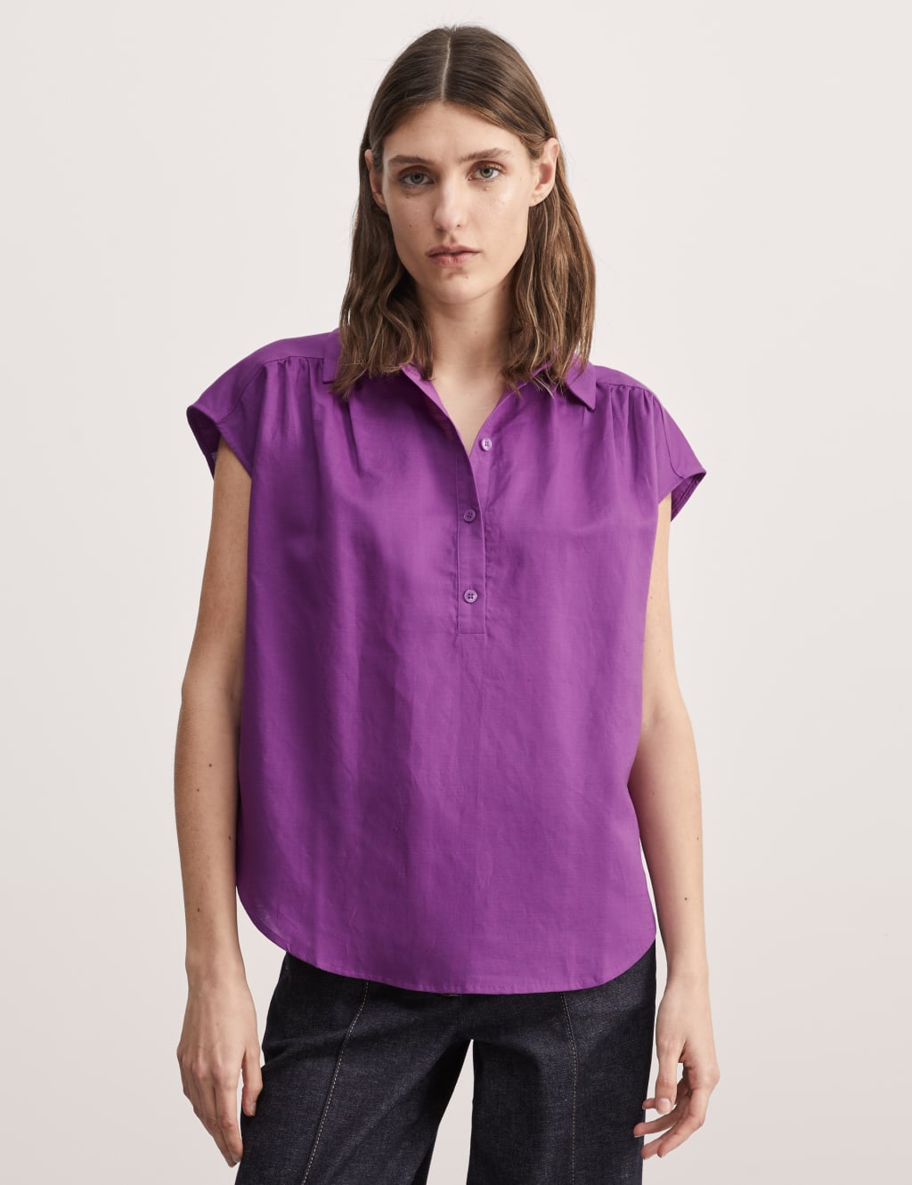 Linen Rich Collared Cap Sleeve Top 4 of 6