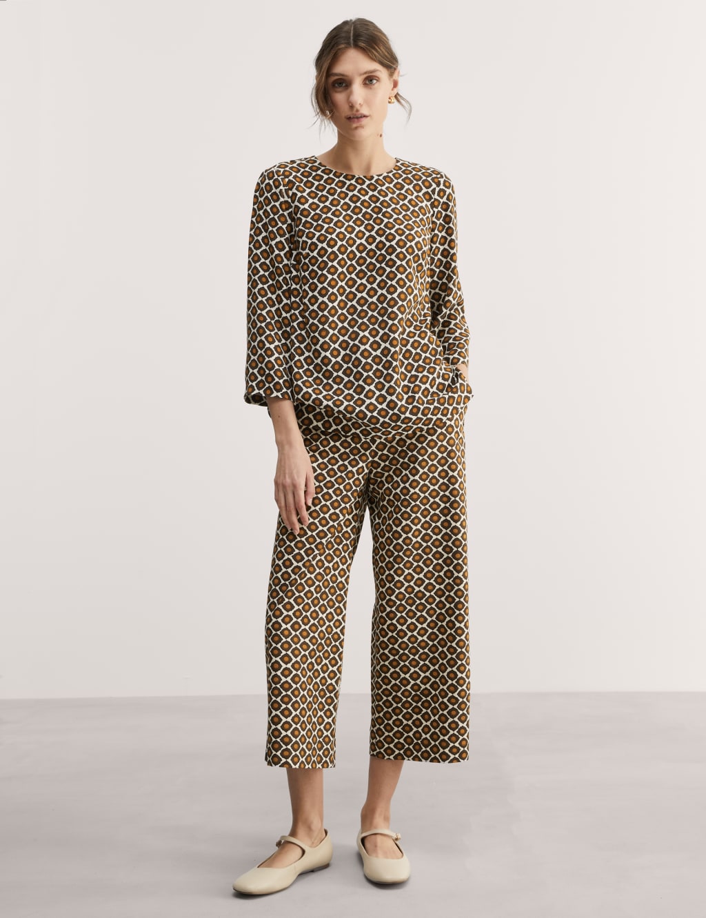 Geometric Crew Neck Button Detail Top 3 of 6