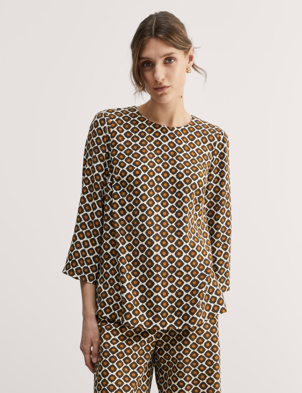 Geometric Crew Neck Button Detail Top 5 of 6