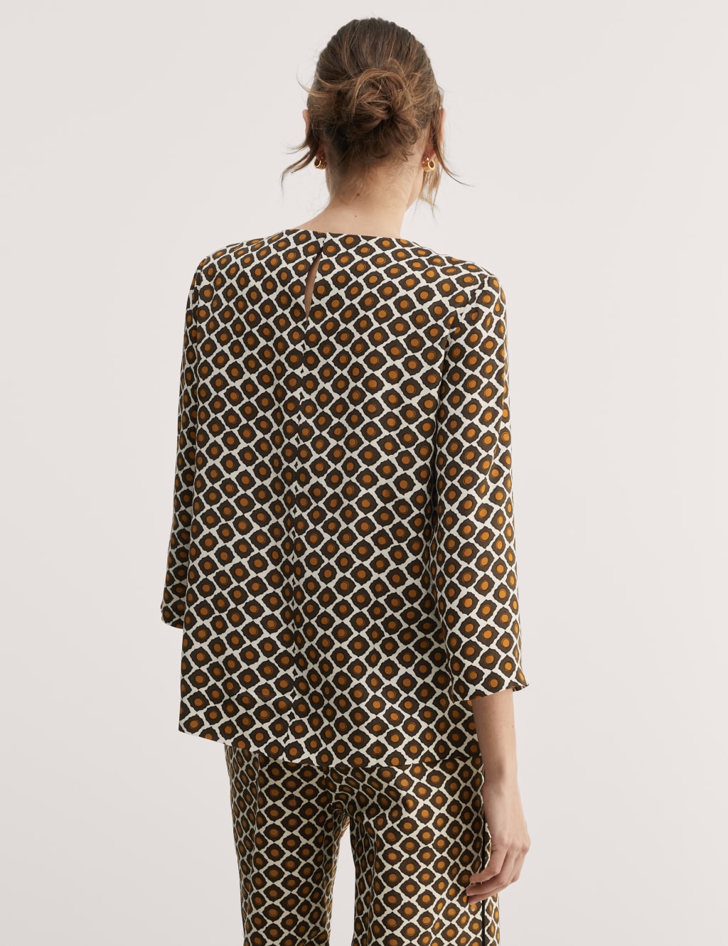 Geometric Crew Neck Button Detail Top 6 of 6