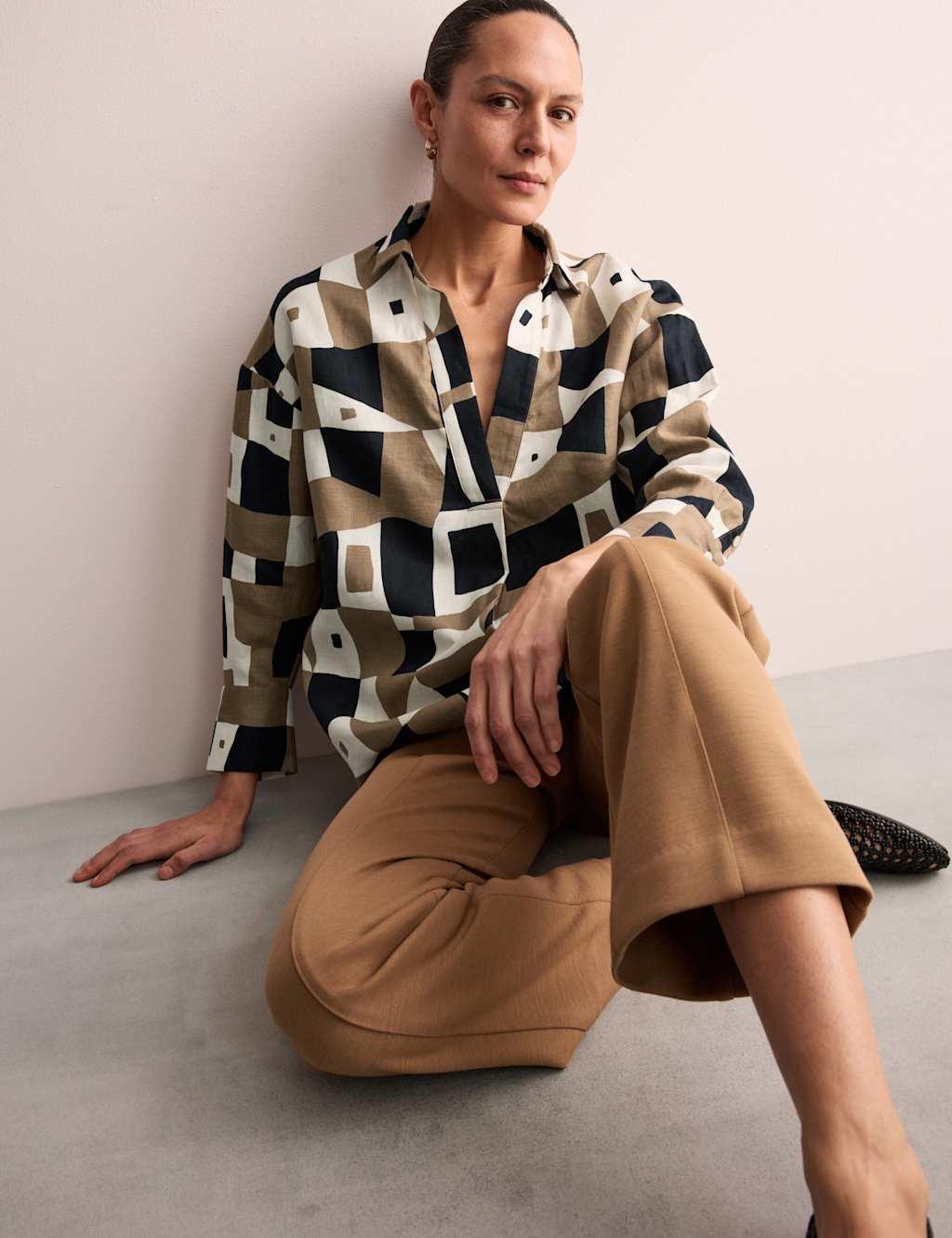 Pure Linen Geometric Relaxed Tunic 1 of 7