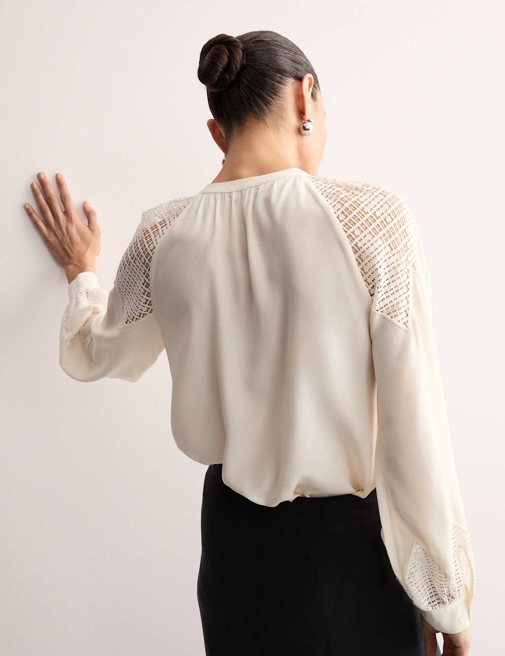 Lace Insert Collarless Button Through Blouse 5 of 5