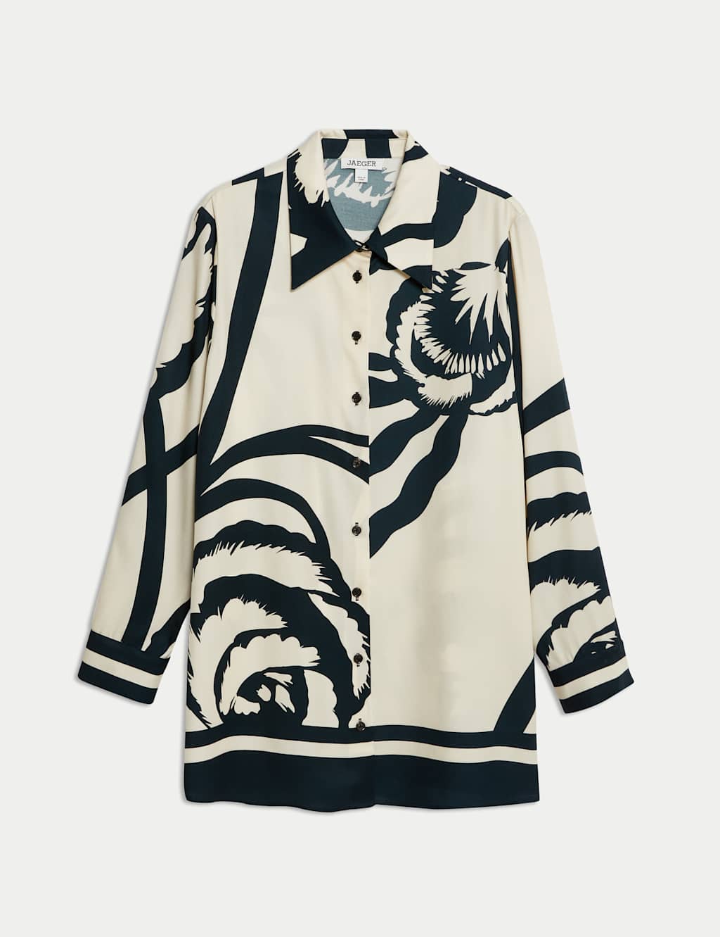Monochrome Floral Collared Longline Shirt 2 of 7