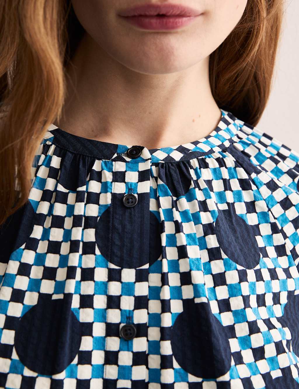 Cotton Blend Gingham Spot Top 5 of 8