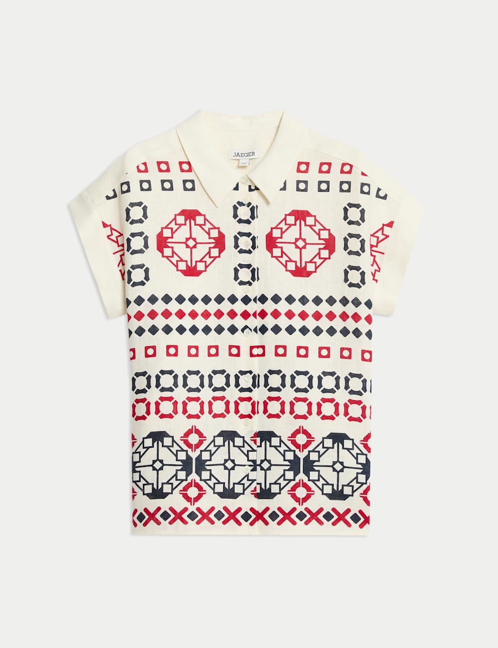 Pure Linen Printed Collared Cap Sleeve Top 2 of 8