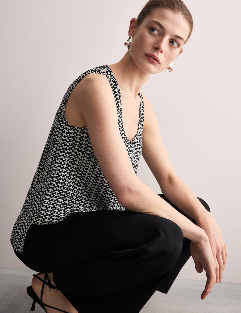 Pure Silk Geometric Scoop Neck Vest Top 1 of 6
