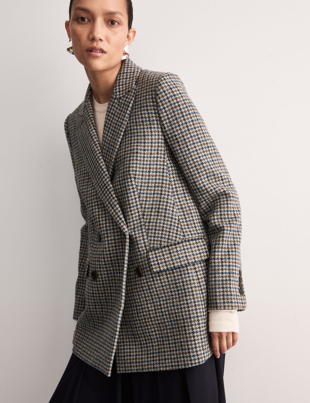 Checked double breasted blazer sales