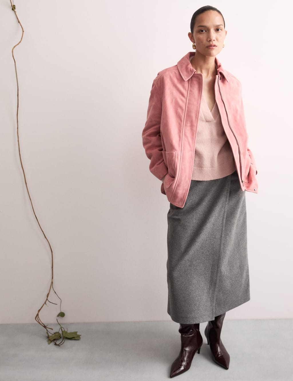 Suede Relaxed Trucker Jacket JAEGER M S