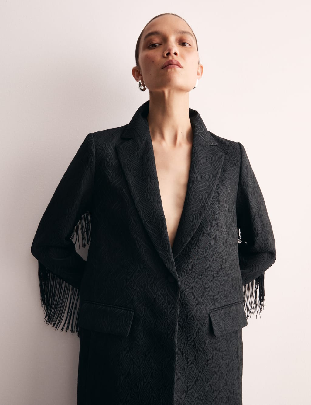 Jacquard Fringed Jacket | JAEGER | M&S
