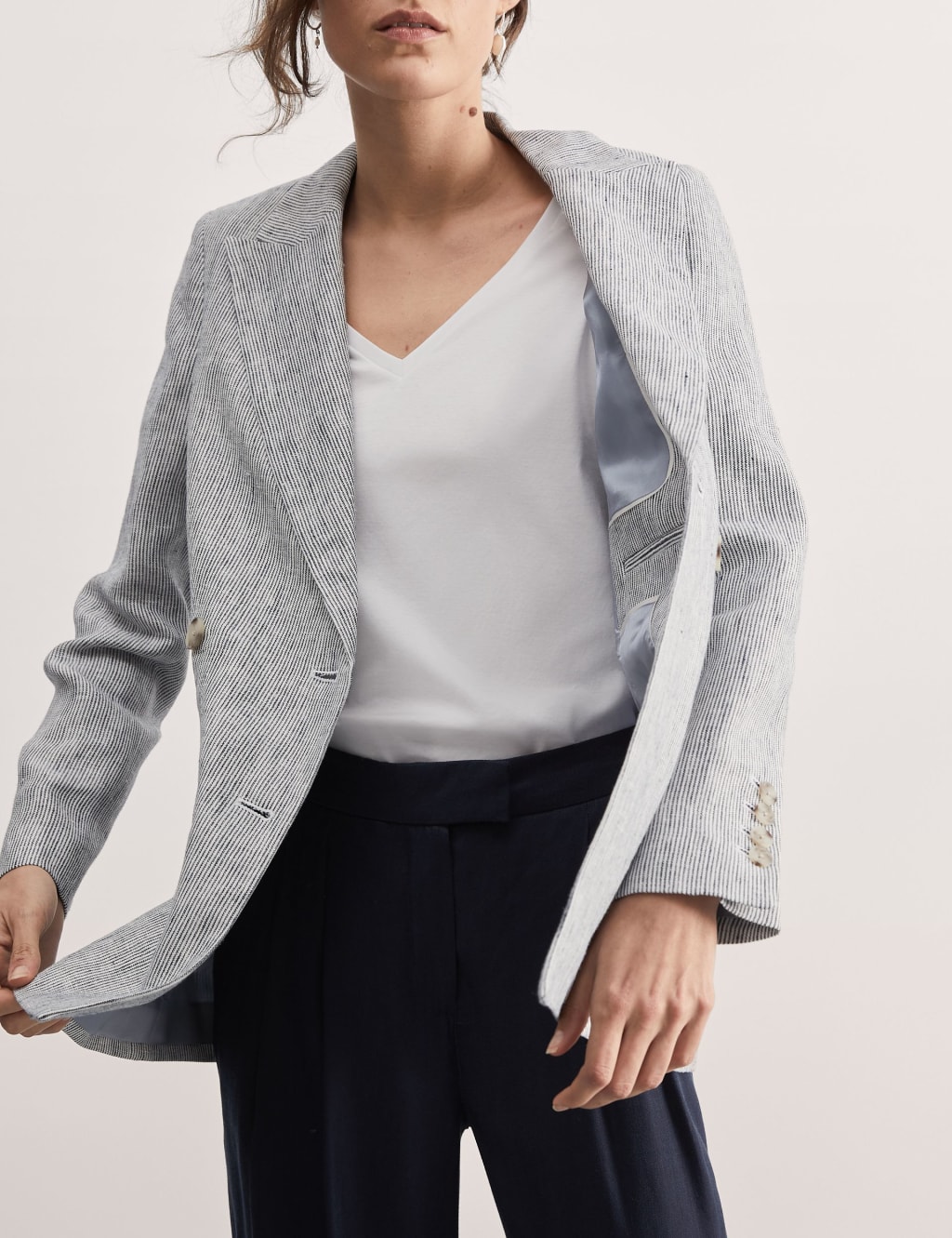 Pure Linen Striped Double Breasted Blazer 4 of 6