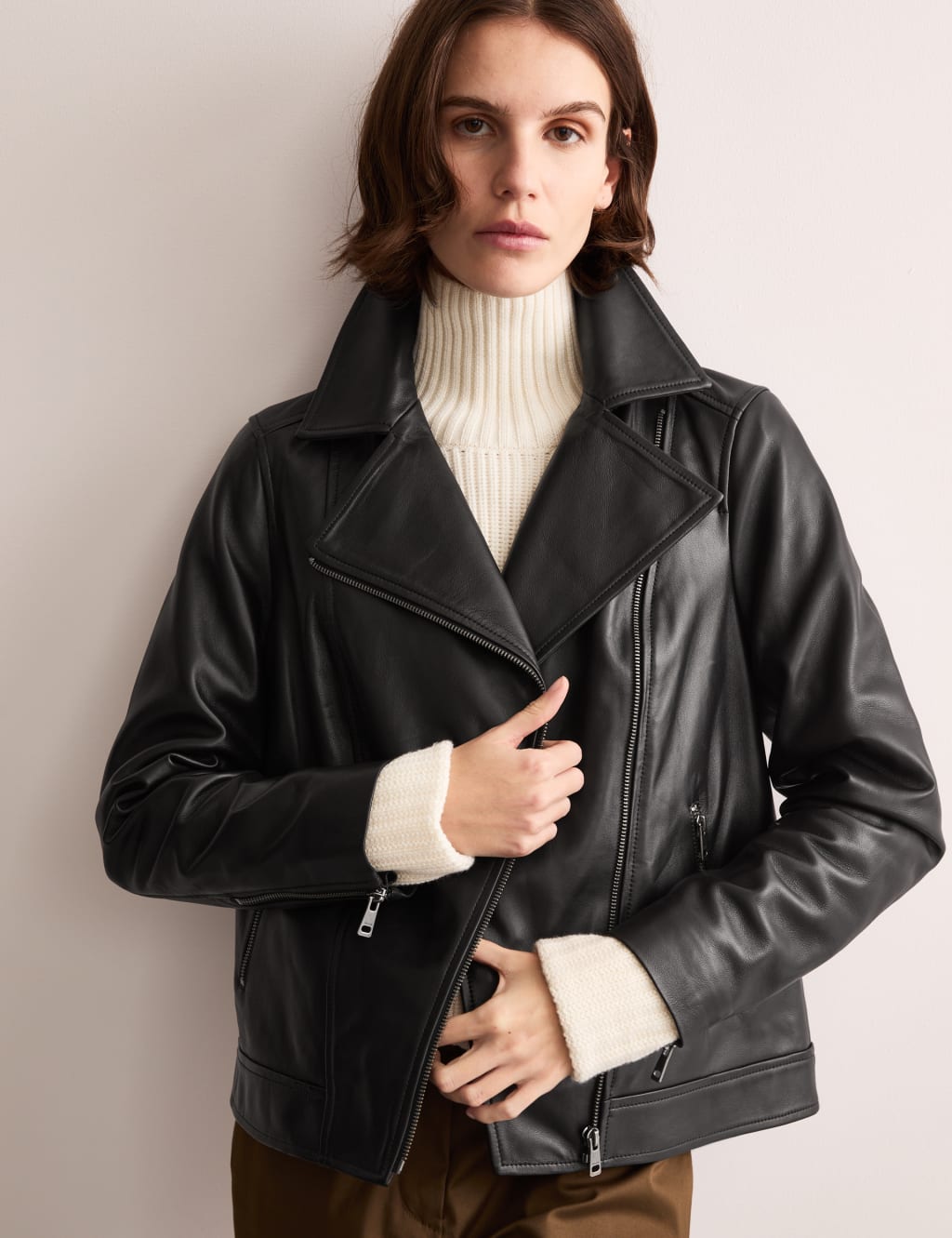 Relaxed Leather Biker Jacket