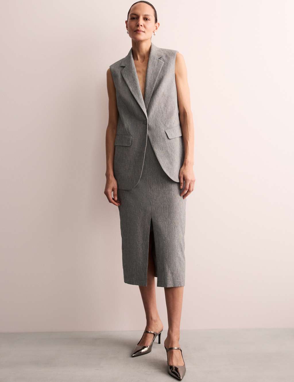 Cotton Rich Sleeveless Longline Blazer 3 of 8