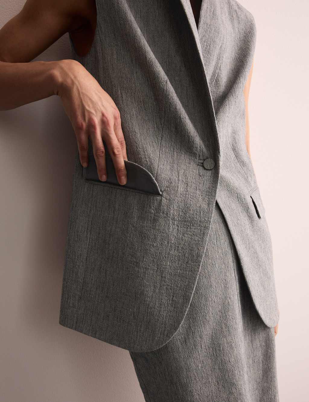Cotton Rich Sleeveless Longline Blazer 5 of 8