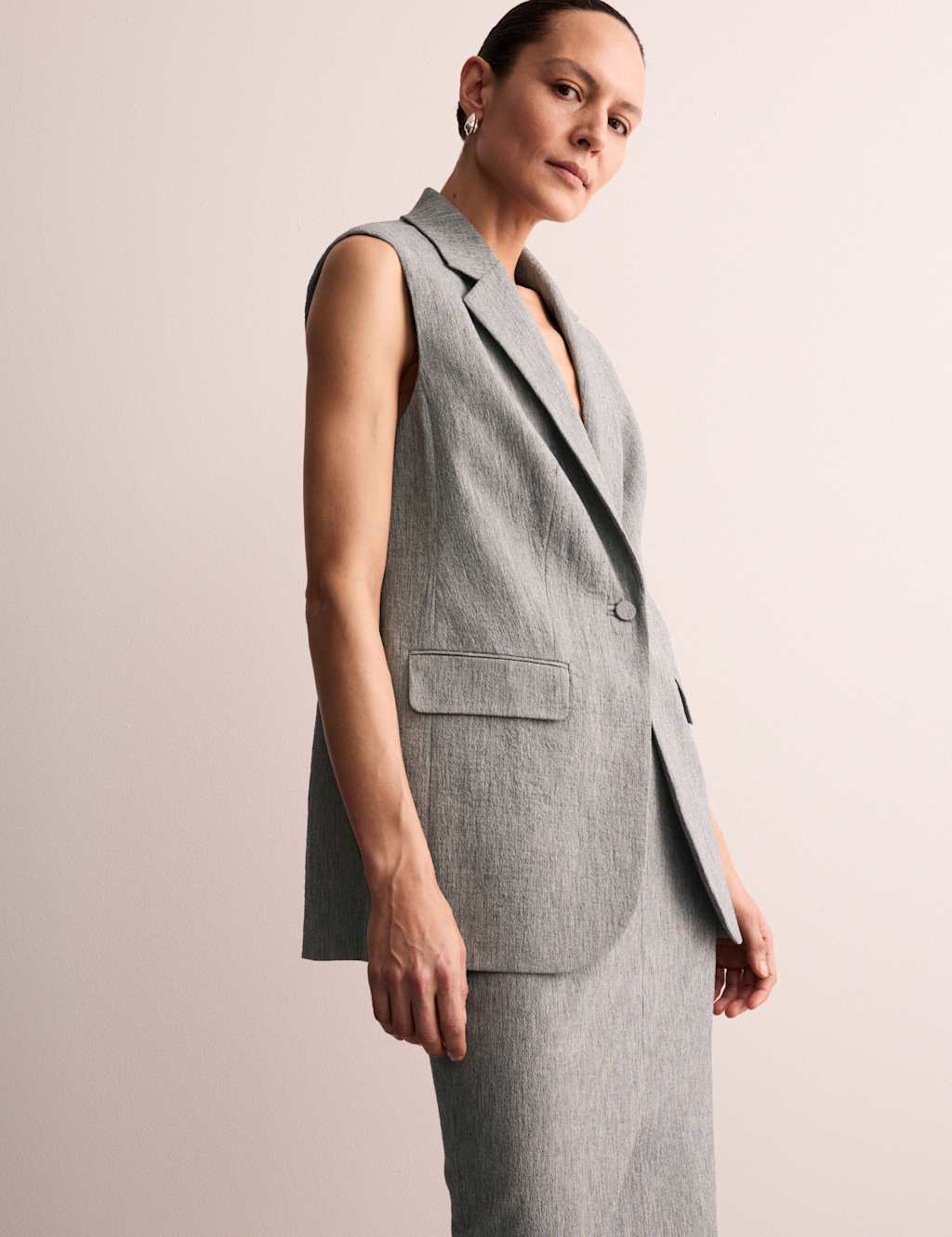 Cotton Rich Sleeveless Longline Blazer 7 of 8