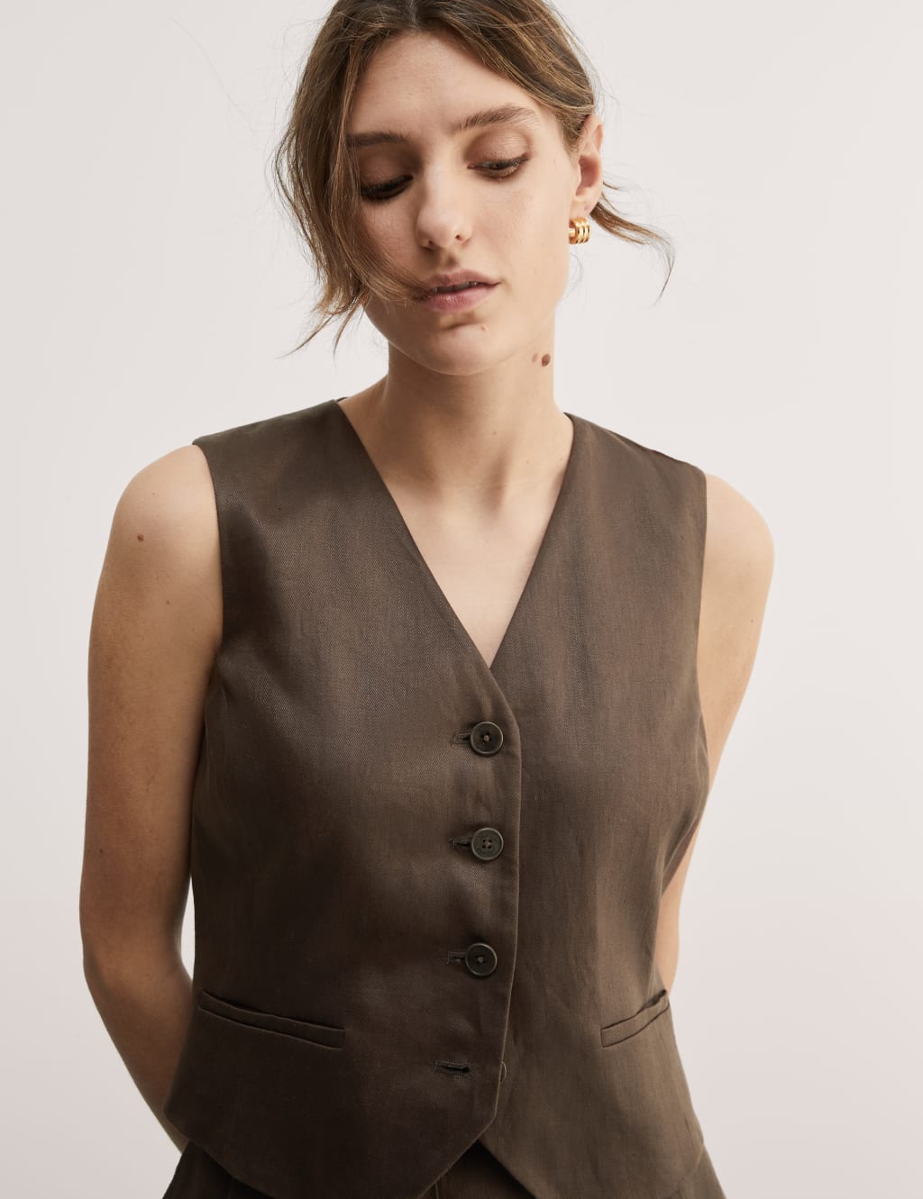 Pure Linen Single Breasted Waistcoat JAEGER M S