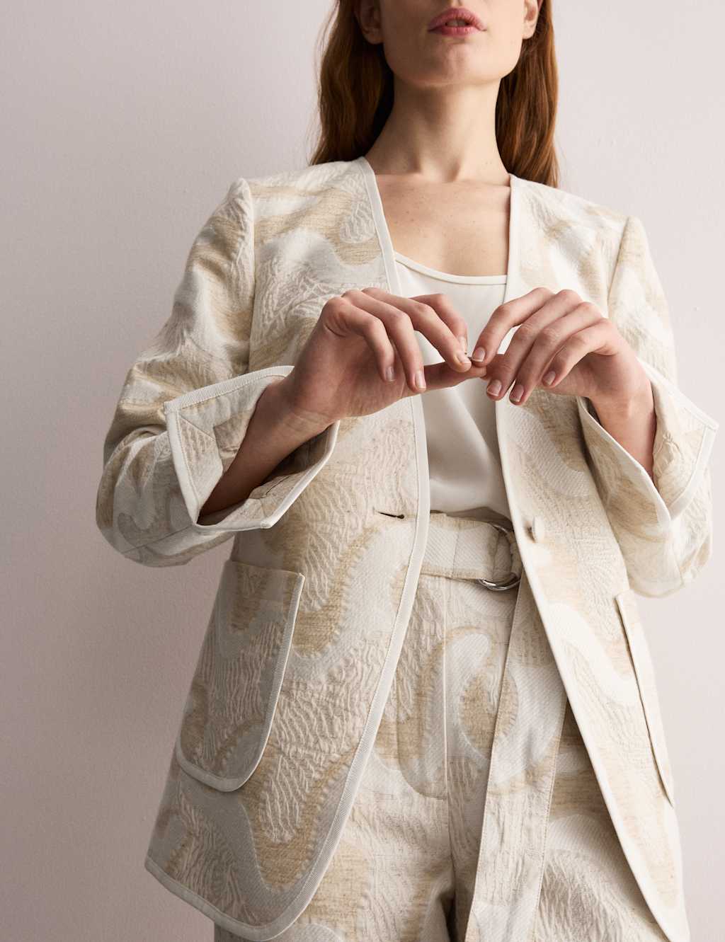 Cotton Rich Jacquard Collarless Jacket 7 of 12