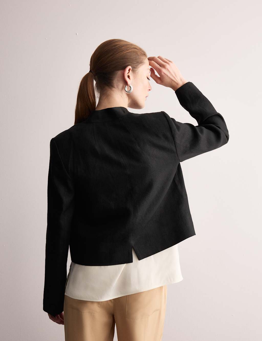 Pure Linen Collarless Cropped Jacket 5 of 9