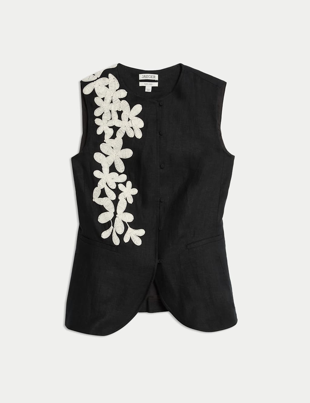 Pure Linen Floral Embroidered Waistcoat 2 of 7