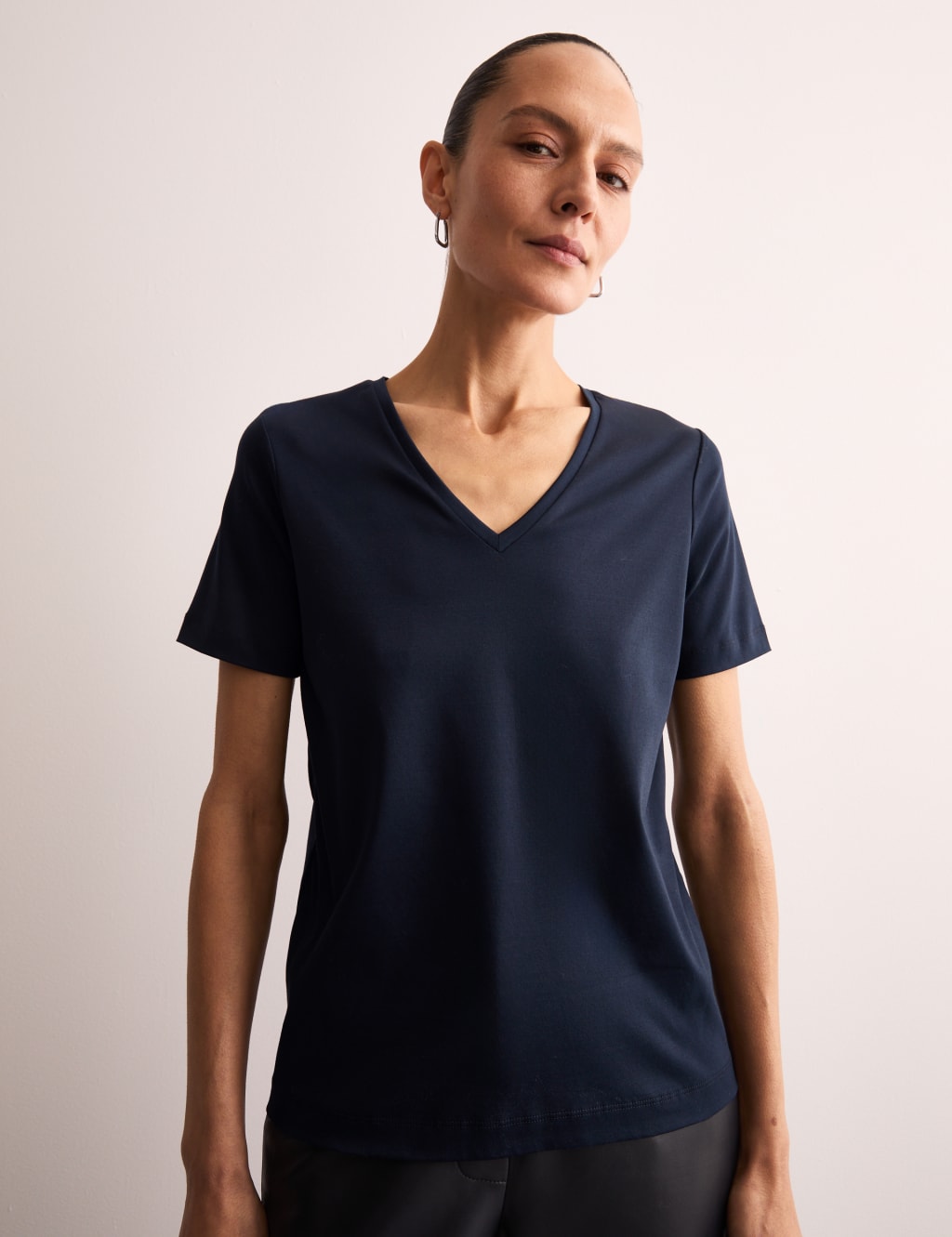 Pure Mercerised Cotton V-Neck T-Shirt 5 of 6