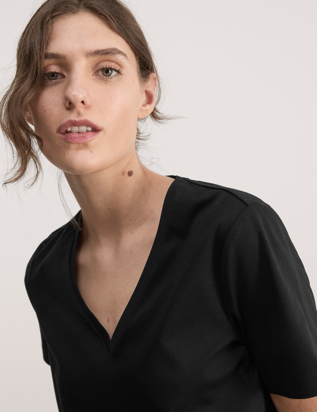 Pure Mercerised Cotton V-Neck T-Shirt | JAEGER | M&S