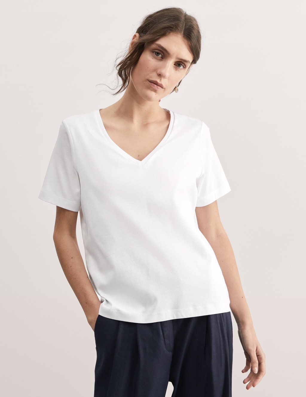 Pure Mercerised Cotton V-Neck T-Shirt 2 of 3