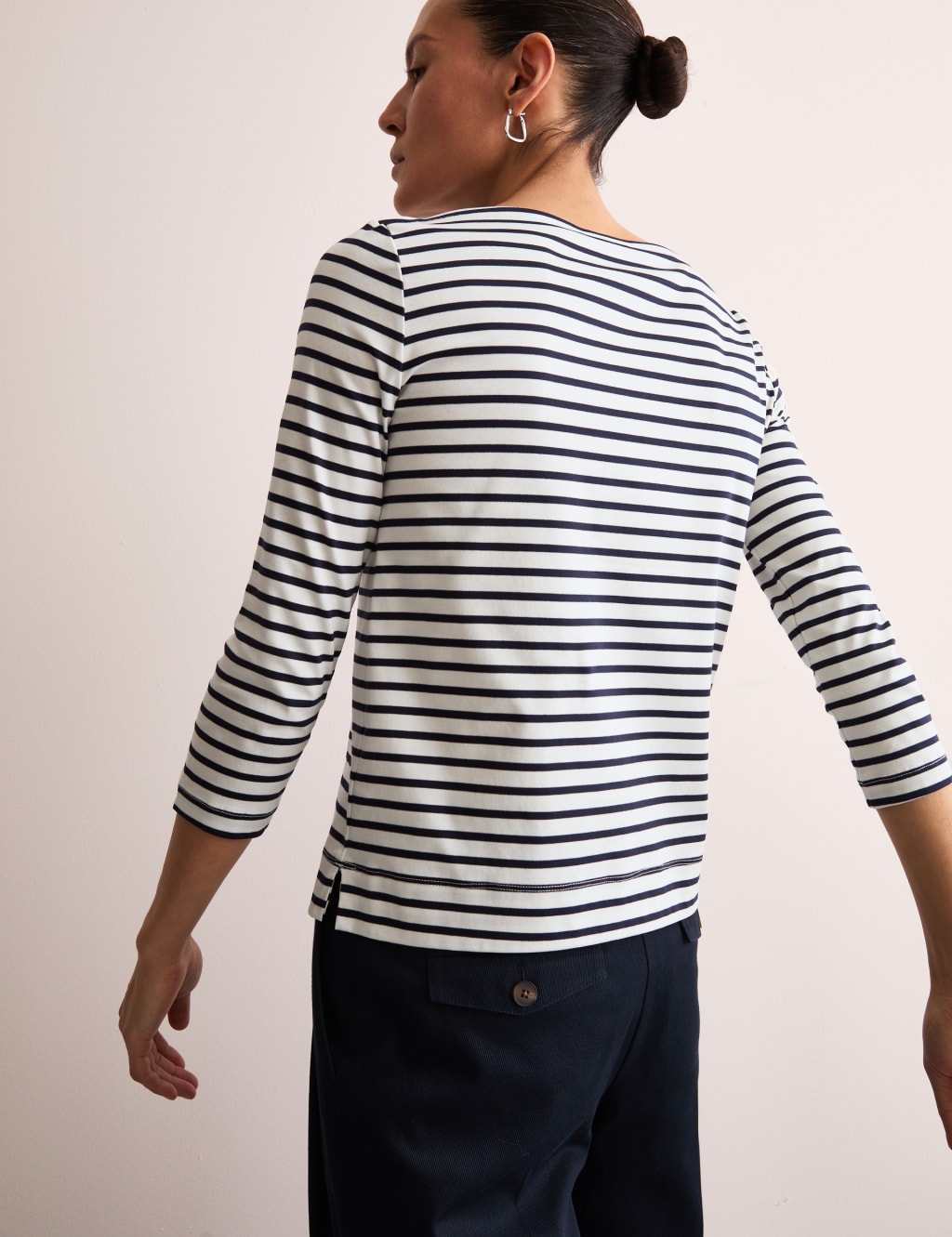 Pure Mercerised Cotton Striped Boat Neck Top 4 of 8