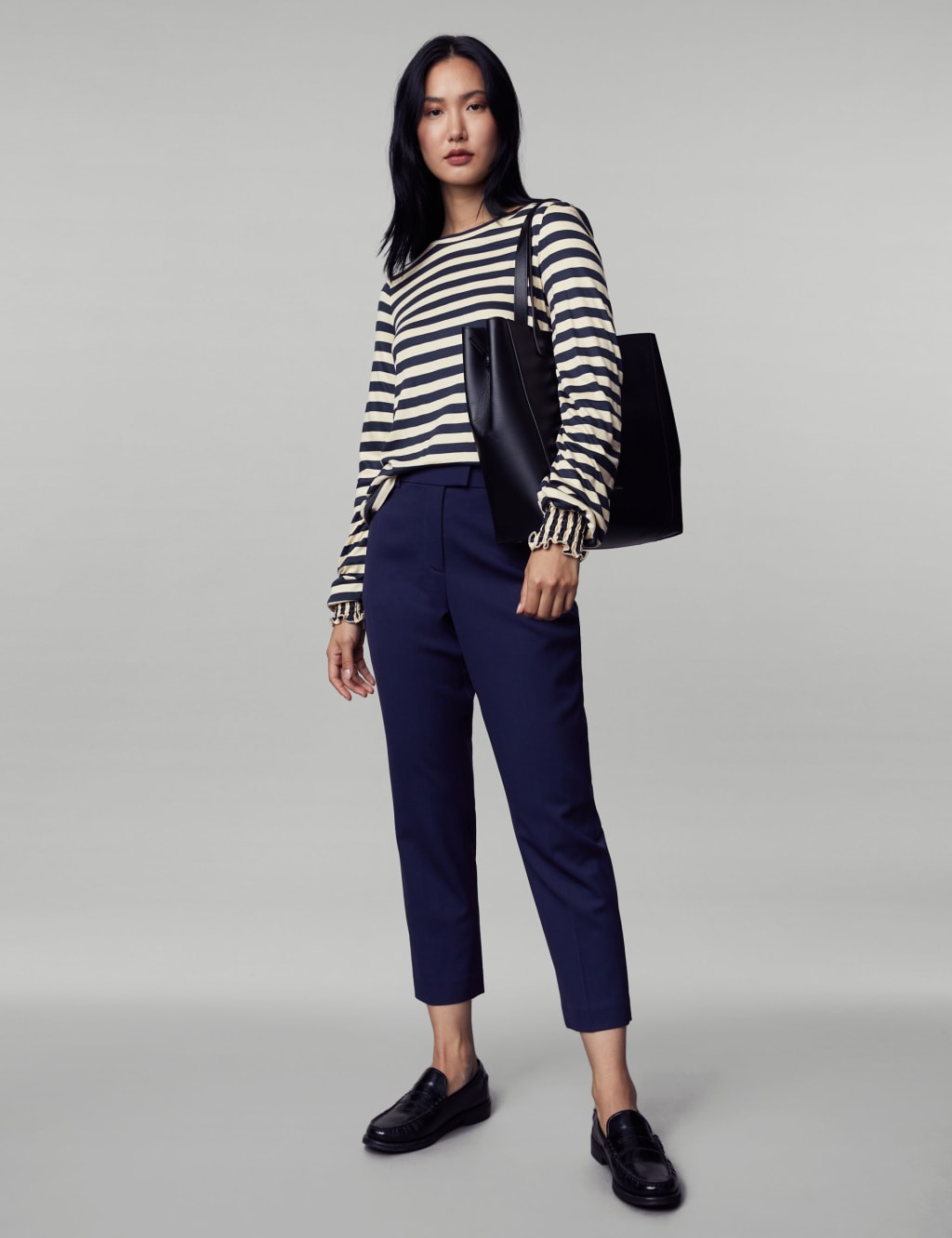 Jersey Striped Shirred Blouson Sleeve Top 4 of 7