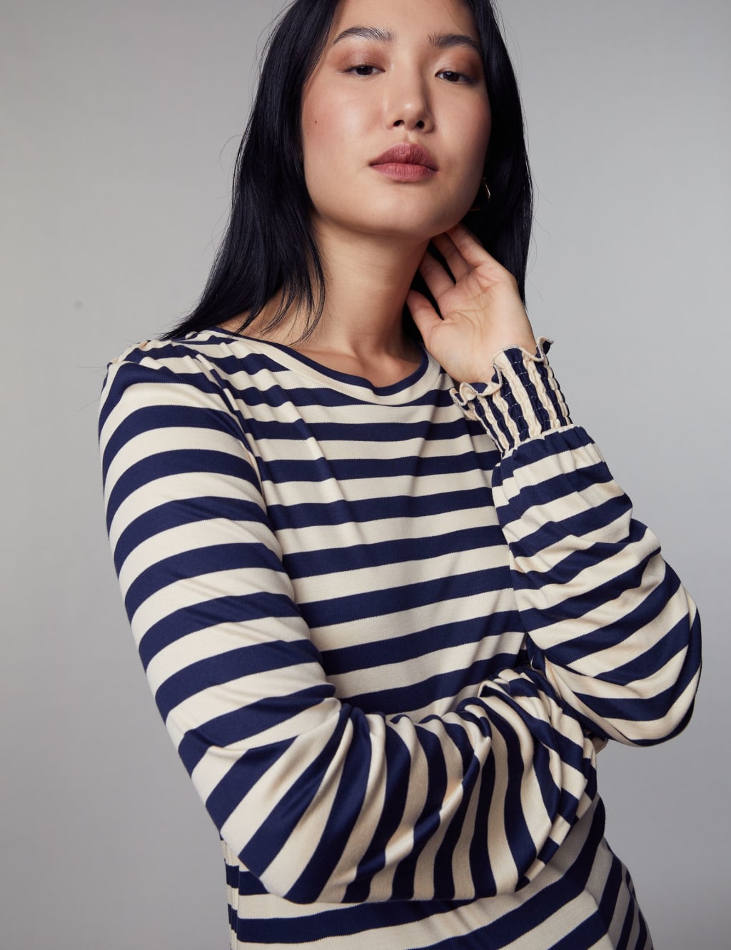 Jersey Striped Shirred Blouson Sleeve Top 5 of 7